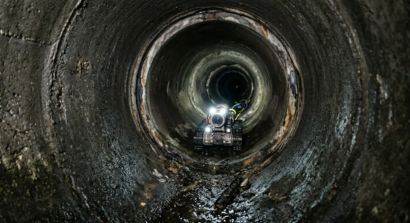 Robotic sewer camera inspecting pipe interior for Sewer Line Repair in Waterboro